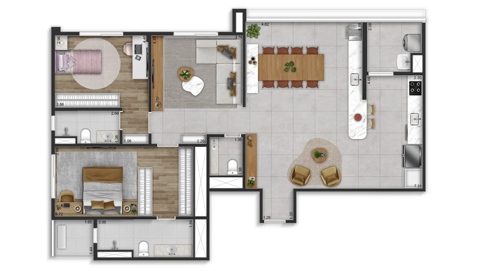PLANTA OPÇÃO 122 M² - LIVING AMPLIADO