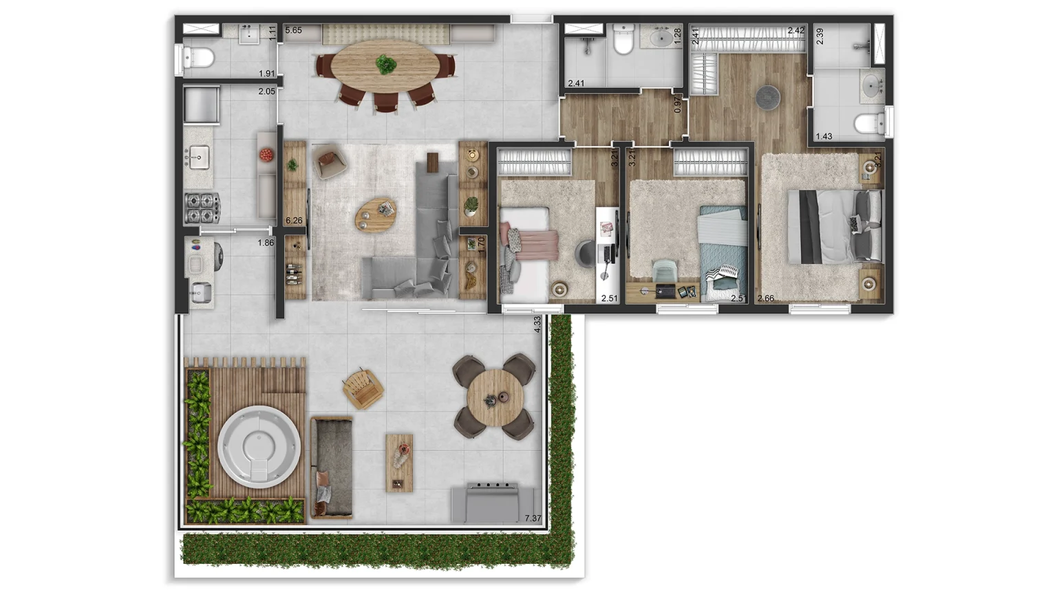 PLANTA OPÇÃO 135M² - 1 SUÍTES COM LIVING AMPLIADO