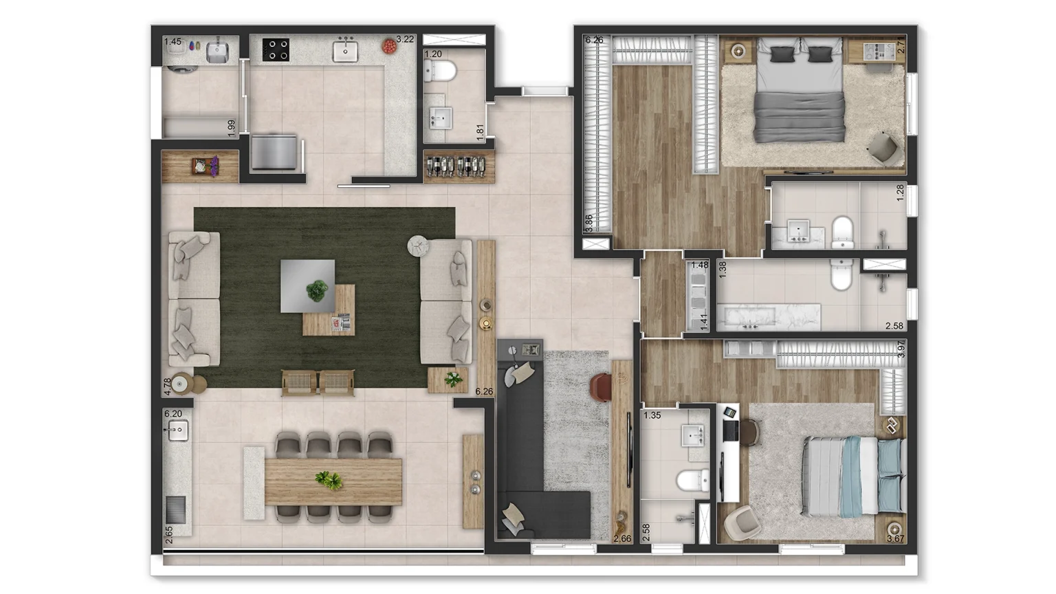 PLANTA OPÇÃO 150M² - 2 SUÍTES