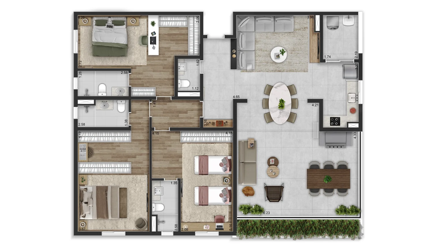 PLANTA OPÇÃO 167M² - 3 SUÍTES COM LIVING INTEGRADO