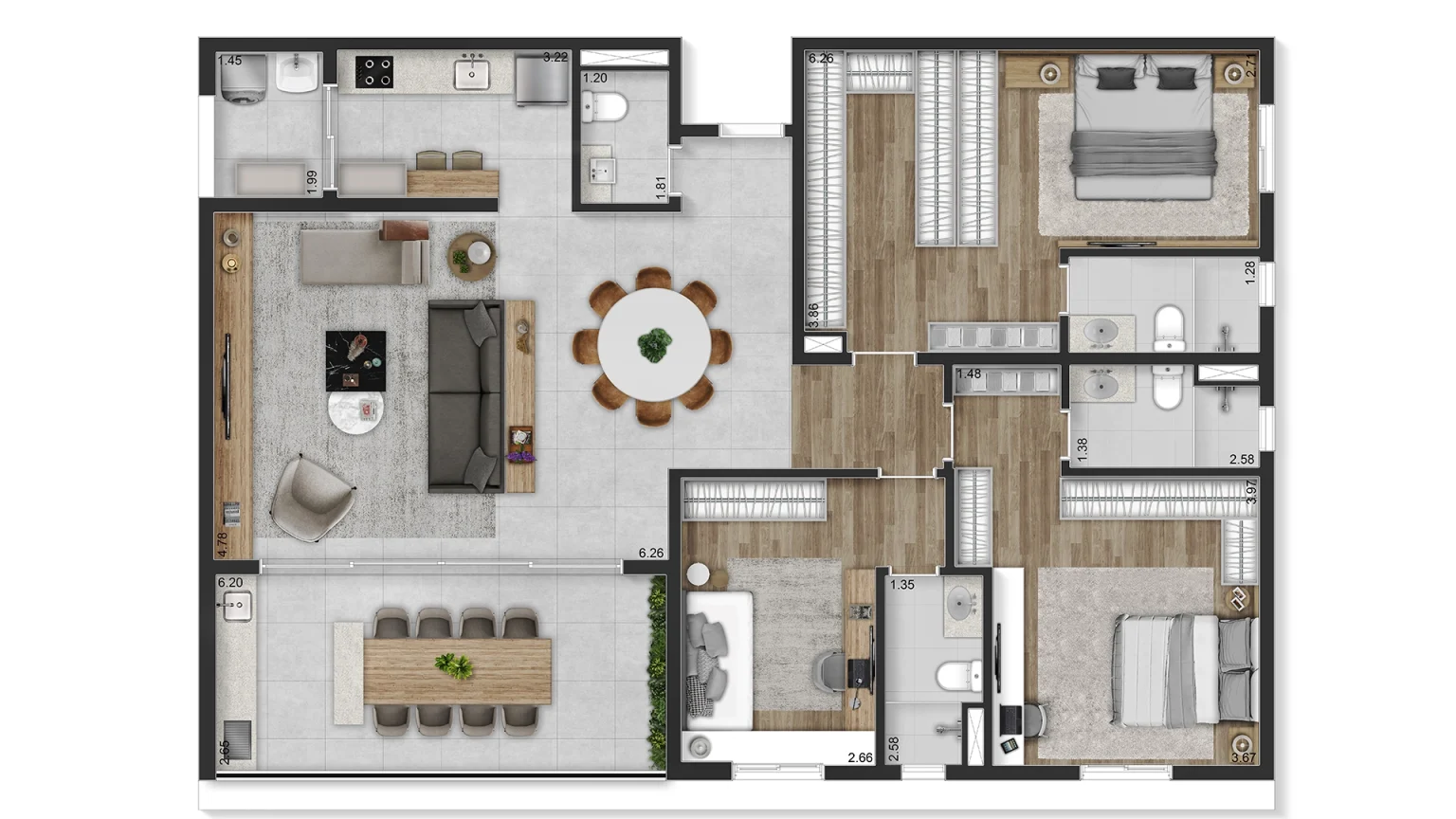 PLANTA TIPO 150M² - 3 SUÍTES