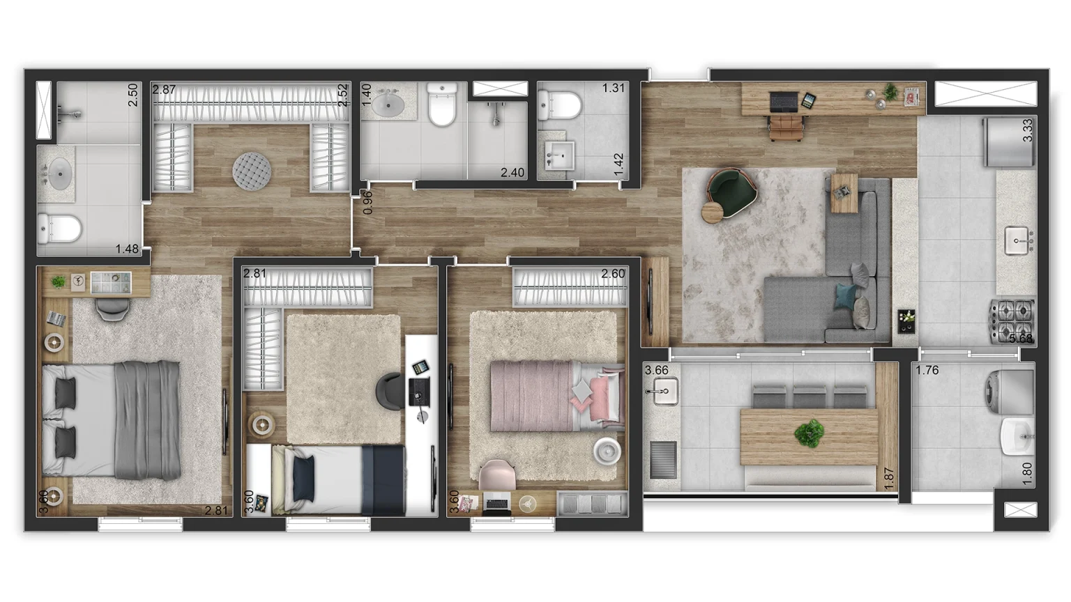 PLANTA TIPO 96M² - 3 DORMS