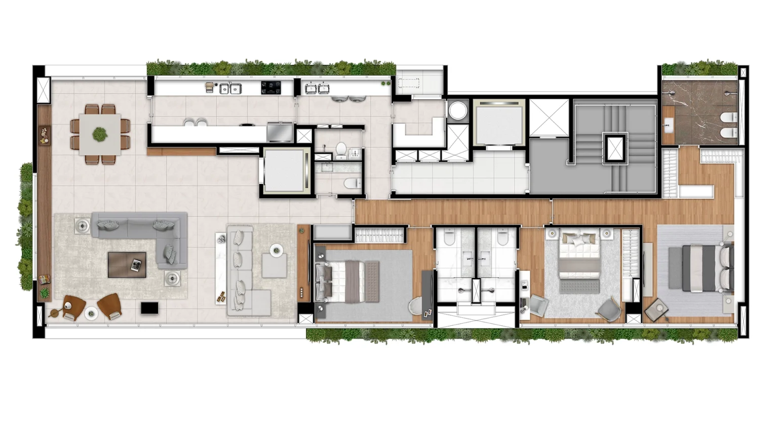 PLANTA TIPO COM TERRAÇO INTEGRADO A SUÍTES 226M²