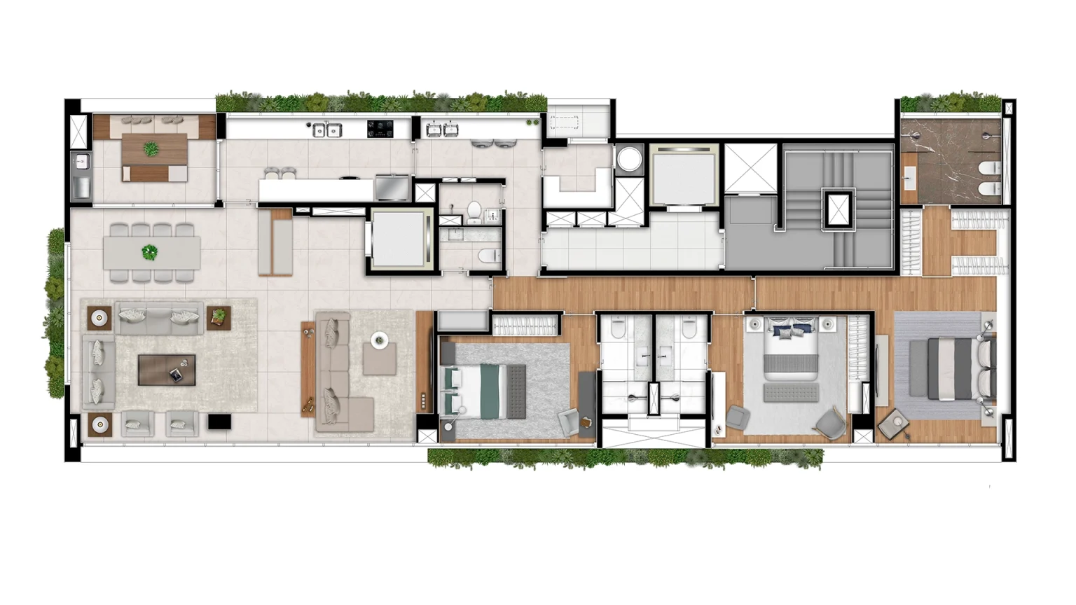 PLANTA TIPO LIVING AMPLIADO COM TERRAÇO GOURMET 226M²