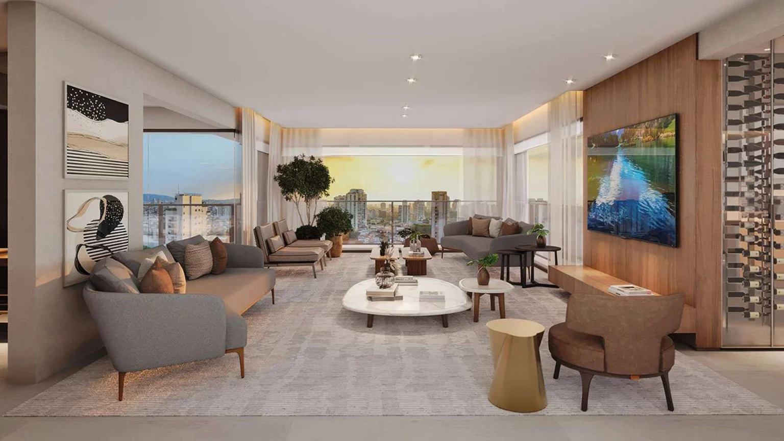 Perspectiva Ilustrada Living com Terraço Integrado 1 345M²