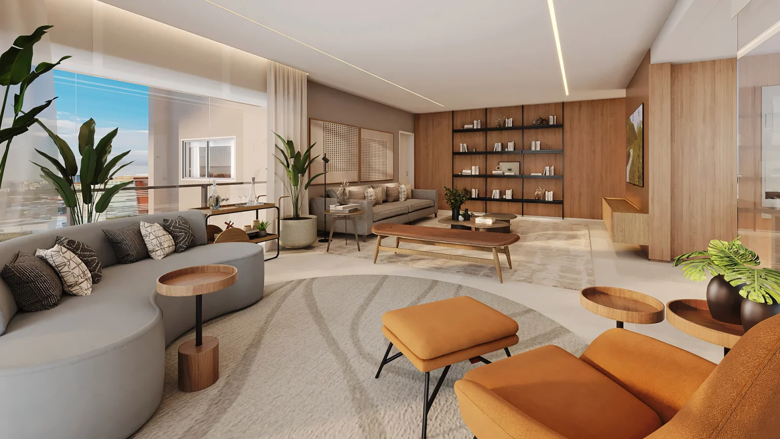 Perspectiva Ilustrada Living com Terraço Integrado 175M²