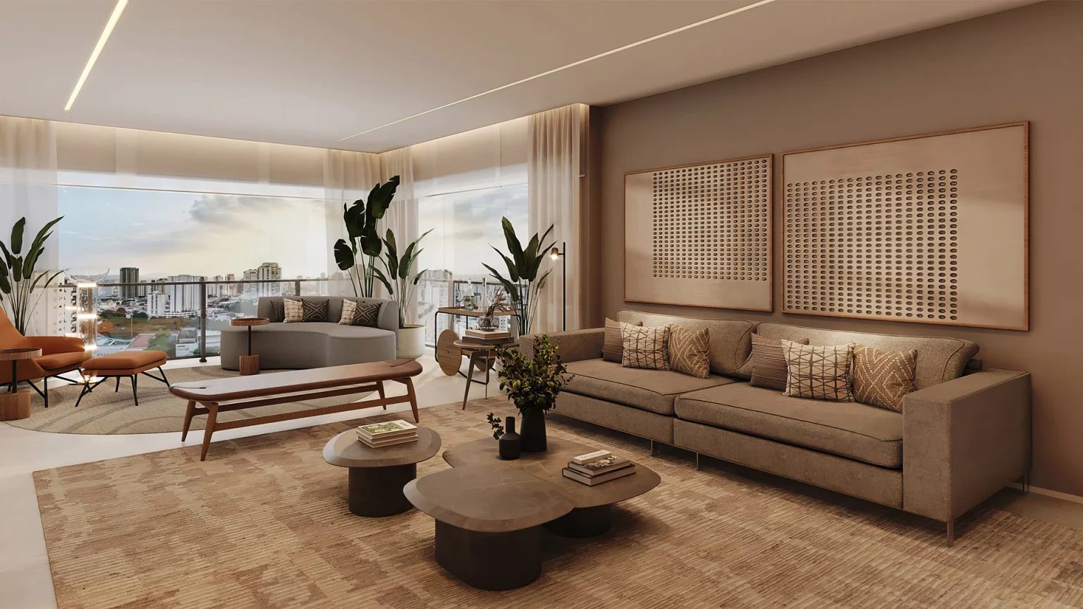 Perspectiva Ilustrada Living com Terraço Integrado 2 175M²