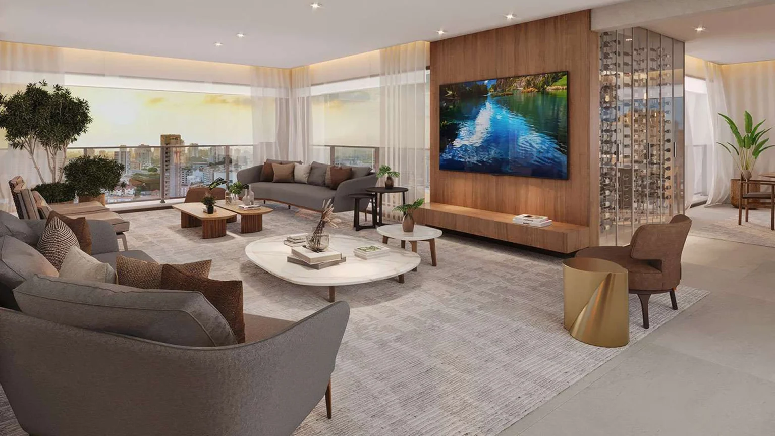 Perspectiva Ilustrada Living com Terraço Integrado 2 345M²