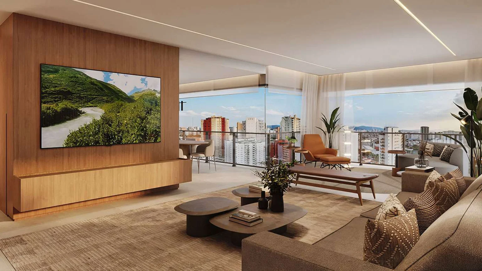 Perspectiva Ilustrada Living com Terraço Integrado 3 175M²
