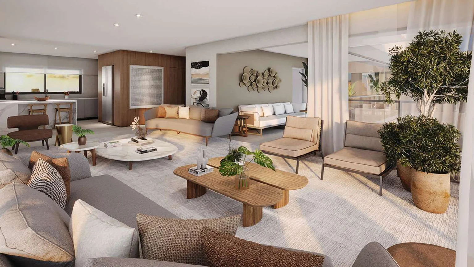 Perspectiva Ilustrada Living com Terraço Integrado 3 345M²
