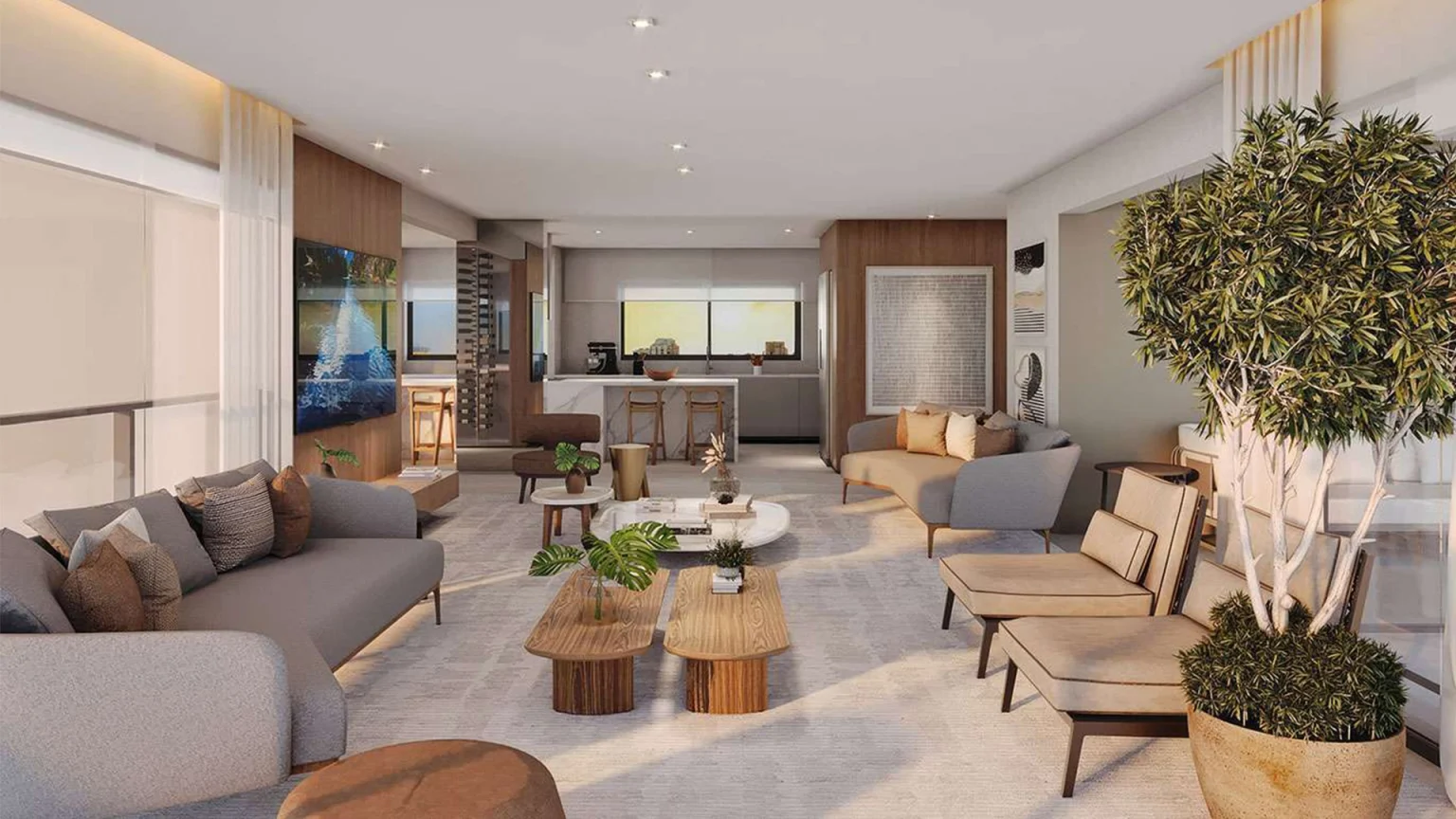Perspectiva Ilustrada Living com Terraço Integrado 4 345M²