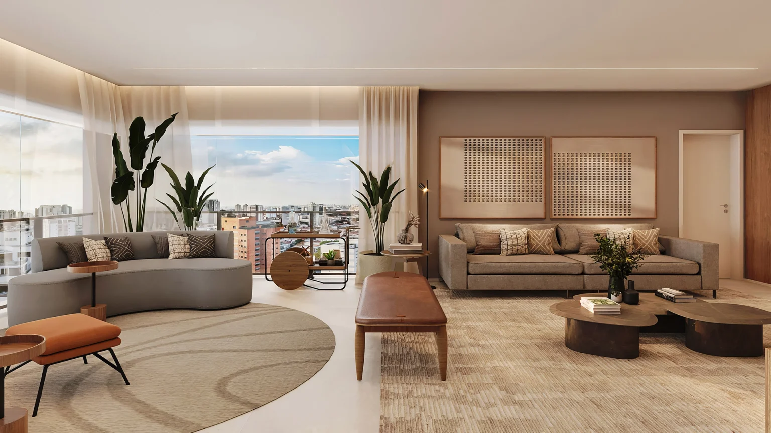 Perspectiva Ilustrada Living com Terraço Integrado 5 175M²