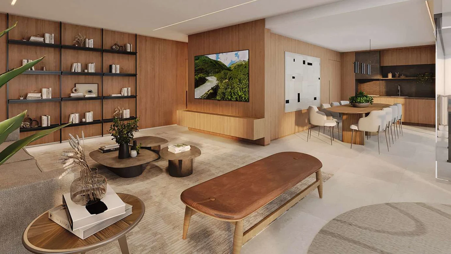 Perspectiva Ilustrada Living com Terraço Integrado 6 175M²