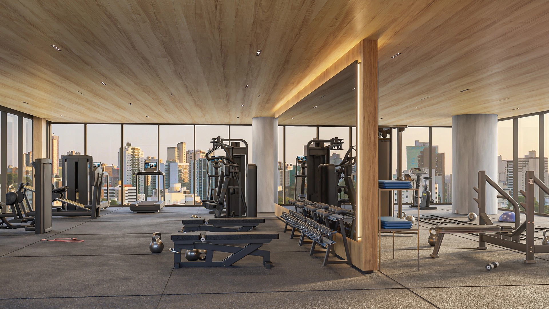 Perspectiva Ilustrada do Fitness com vista panorâmica