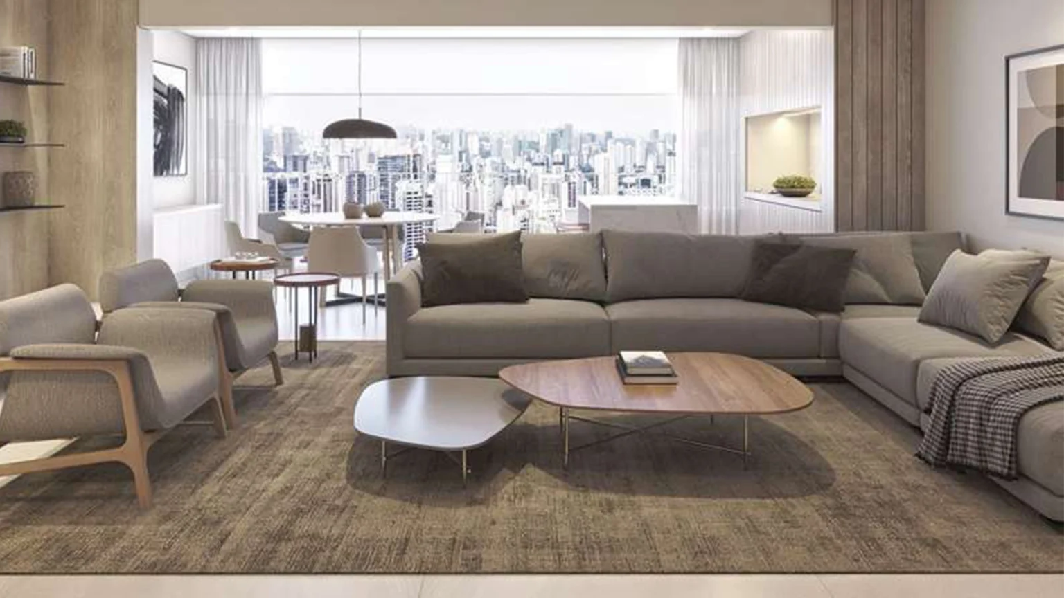Perspectiva Ilustrada do Living do apto 150M²