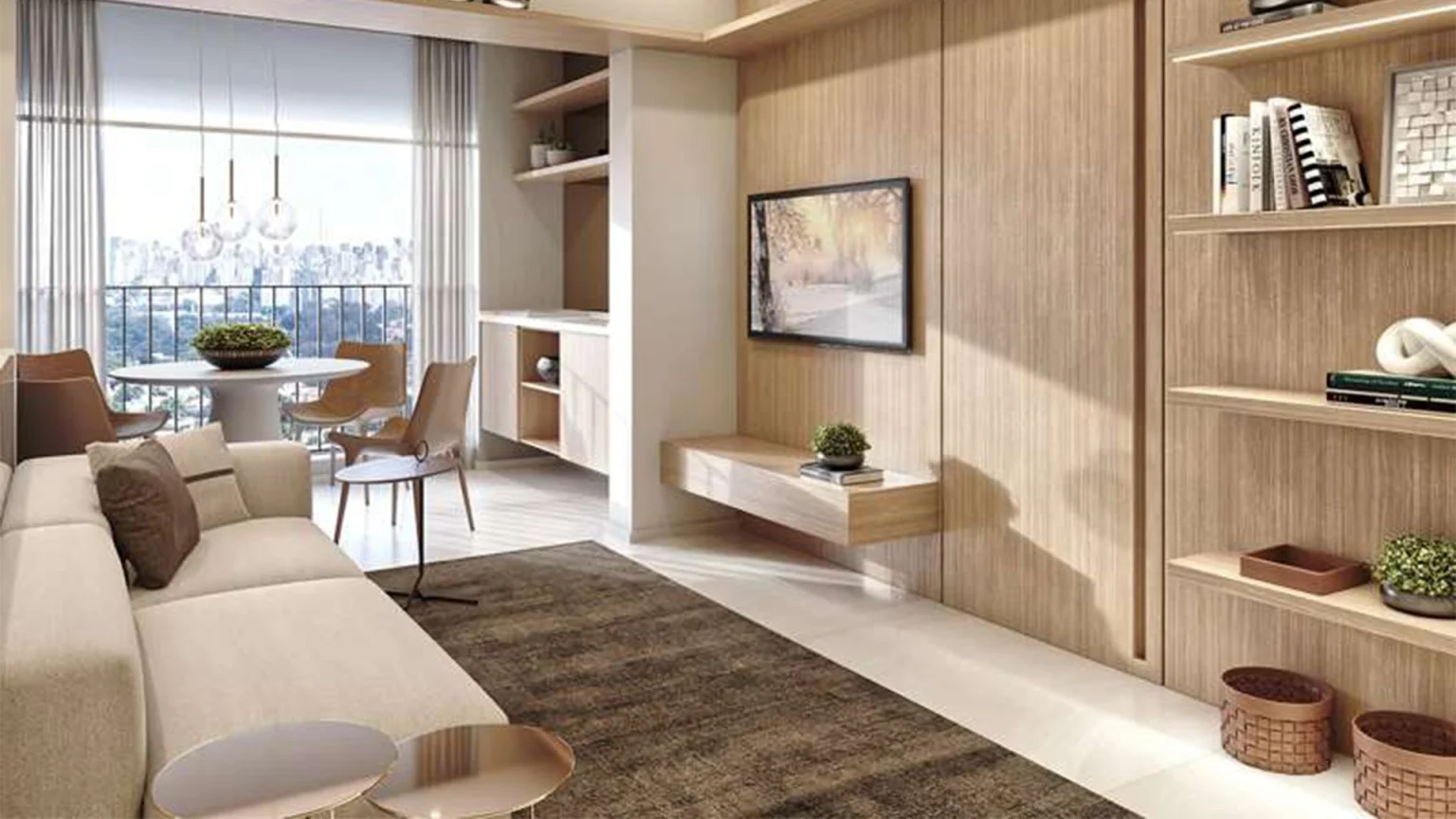 Perspectiva Ilustrada do living apto_75M²