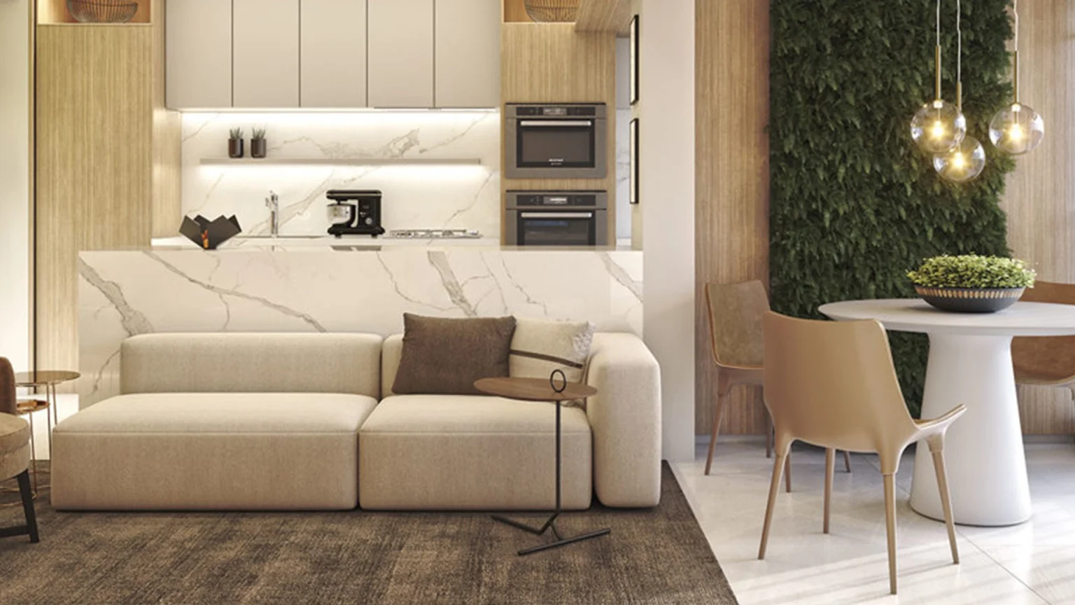 Perspectiva Ilustrada do living apto_75M²_