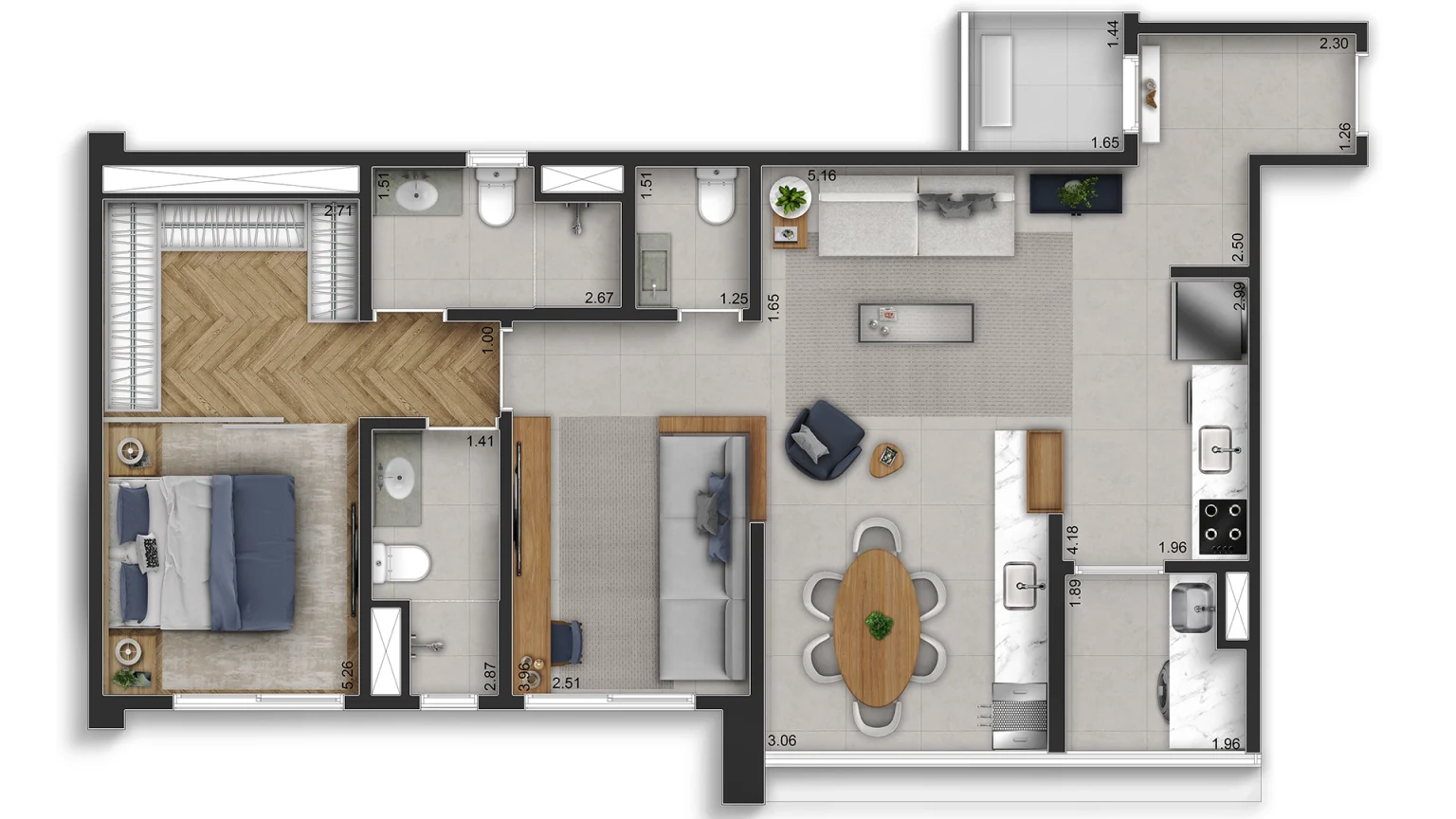 Planta 80m² - Living Ampliado