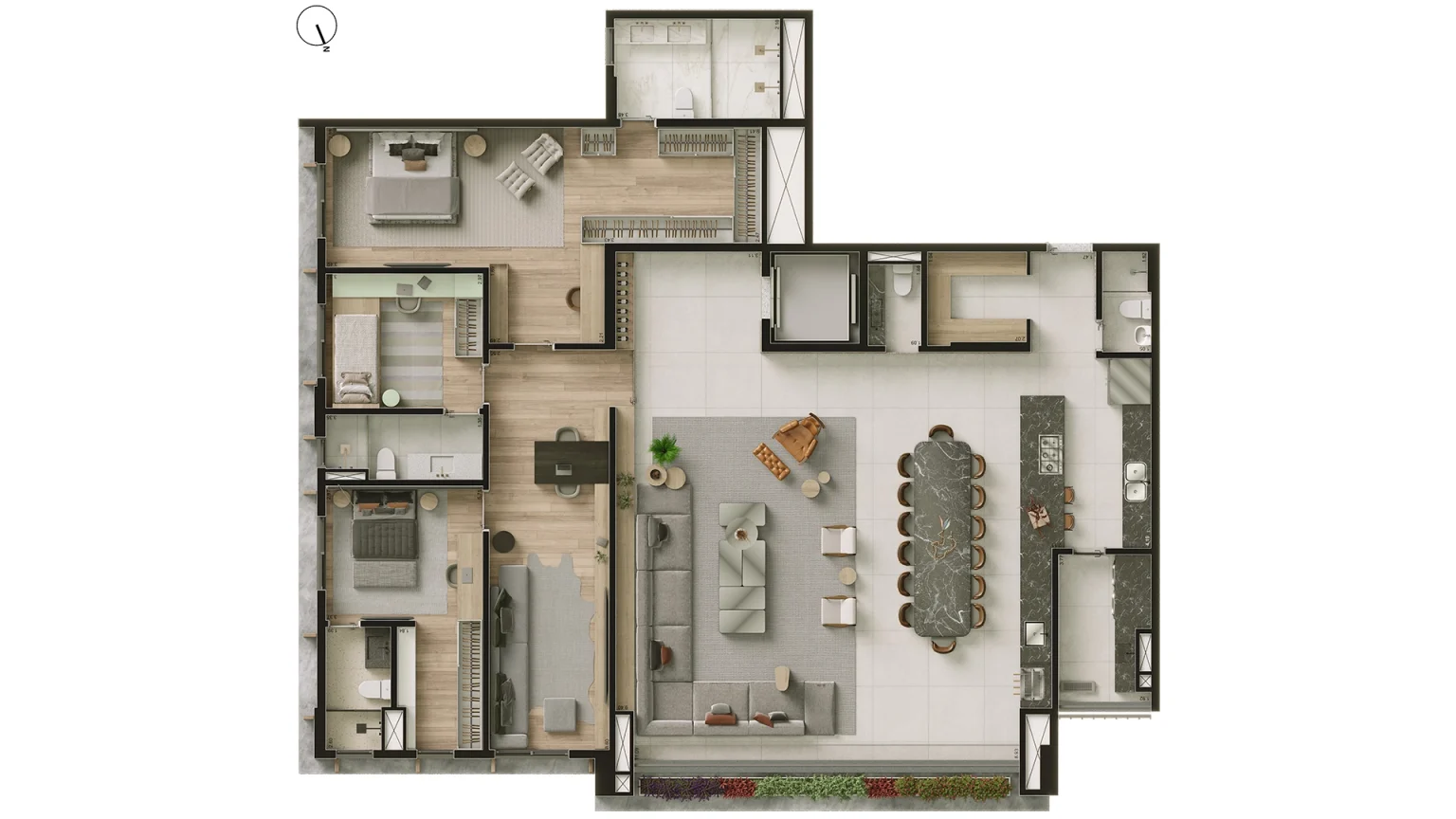 Planta Opção 01_237m² - Final 01 - Torre Jatobá_(Decorado)