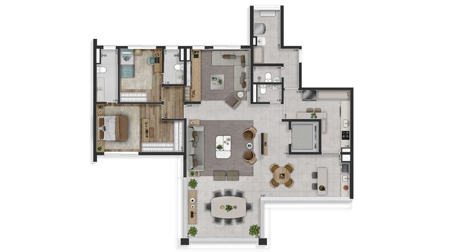 Planta opção 175m²- 2 Suítes com Living Ampliado