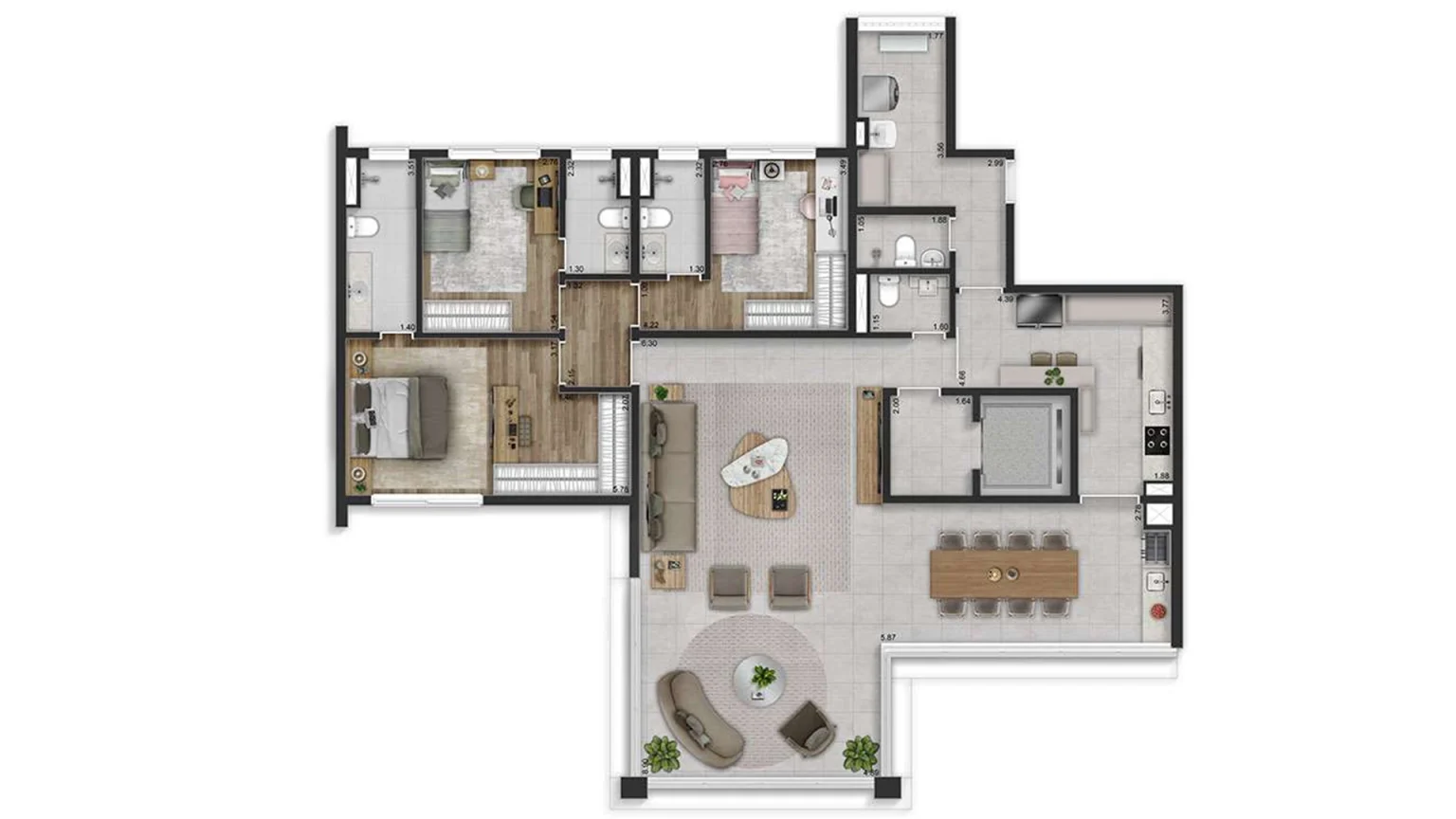 Planta opção 175m²- 2 Suítes com Suíte Master Ampliada