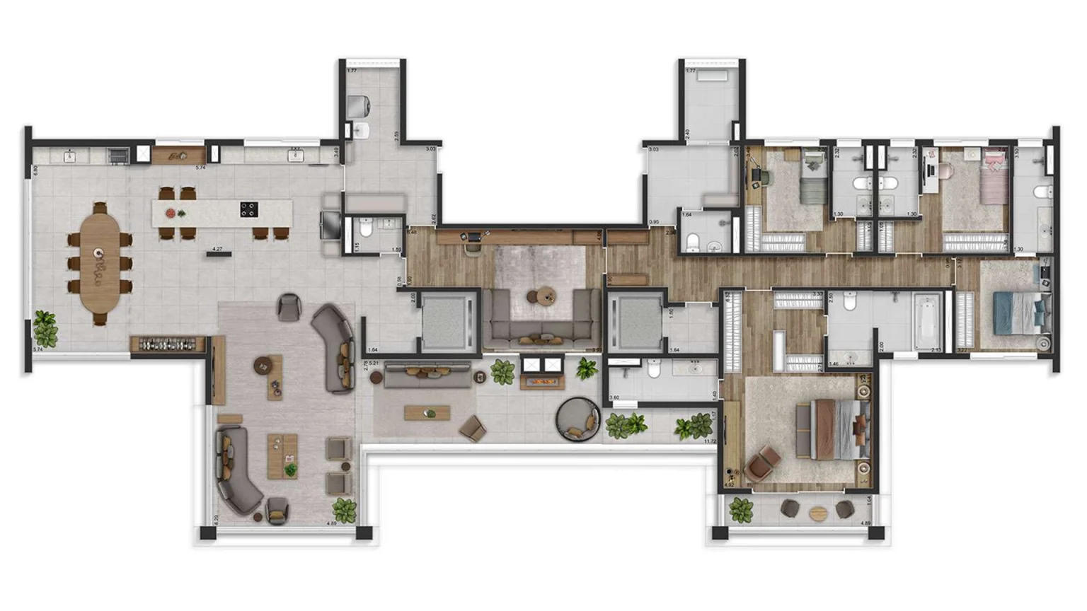 Planta opção 350m² 4 Suítes com Gourmet e Living Integrado