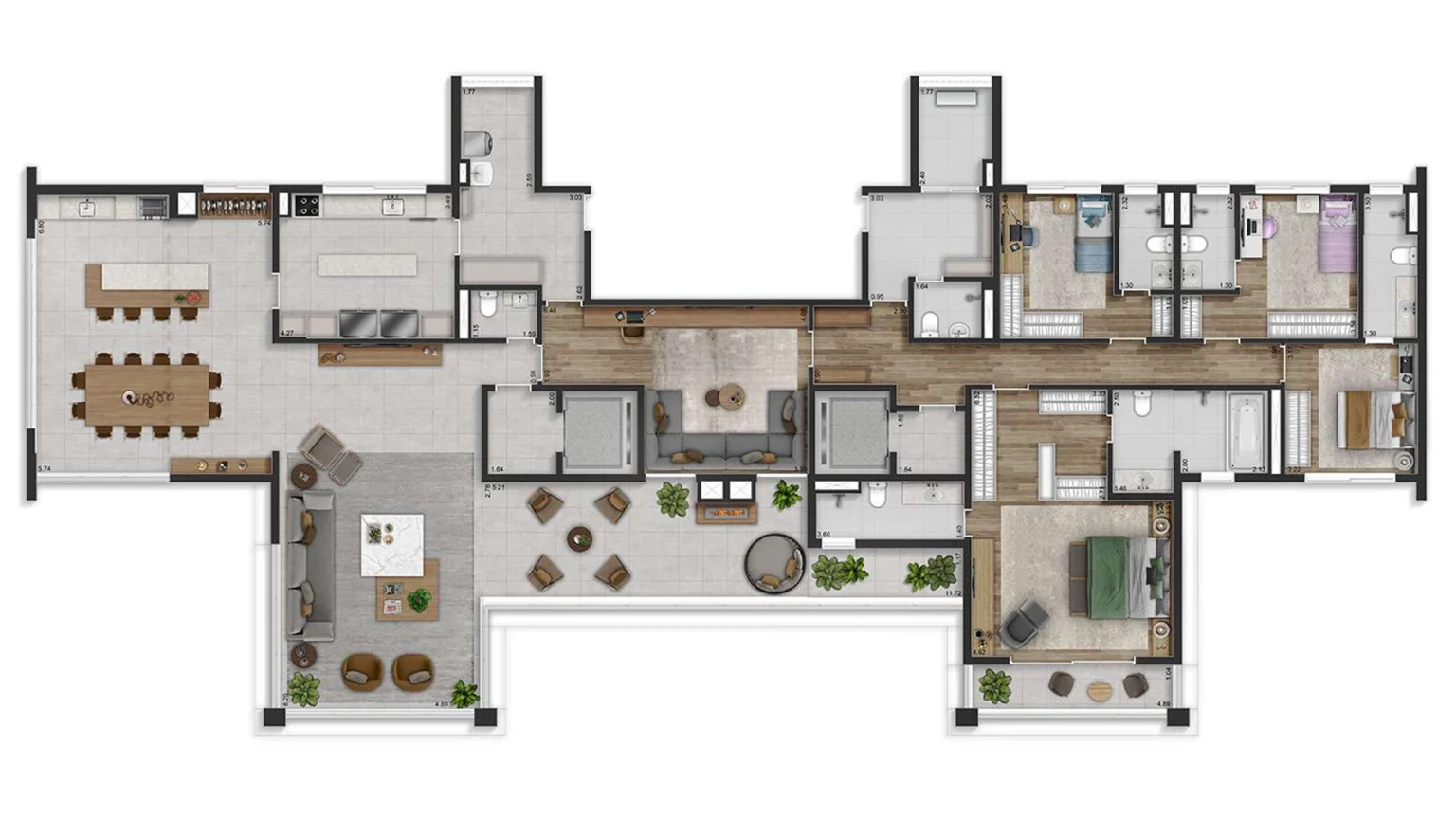 Planta opção 350m²- 4 Suítes com Terraço Integrado